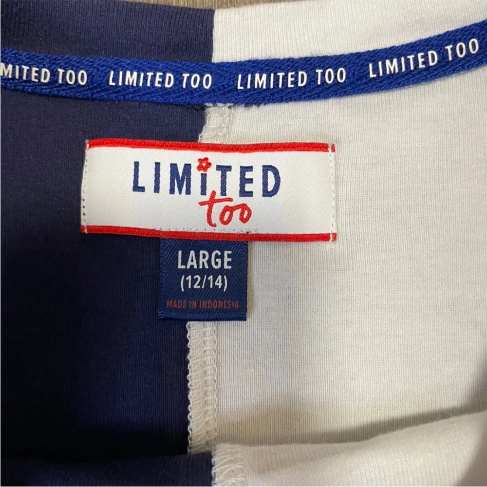 Limited Too⚜️ Vintage 1997 ⚜️Color Block Lace-Up Tee Navy/White L (Girls 12/14)
